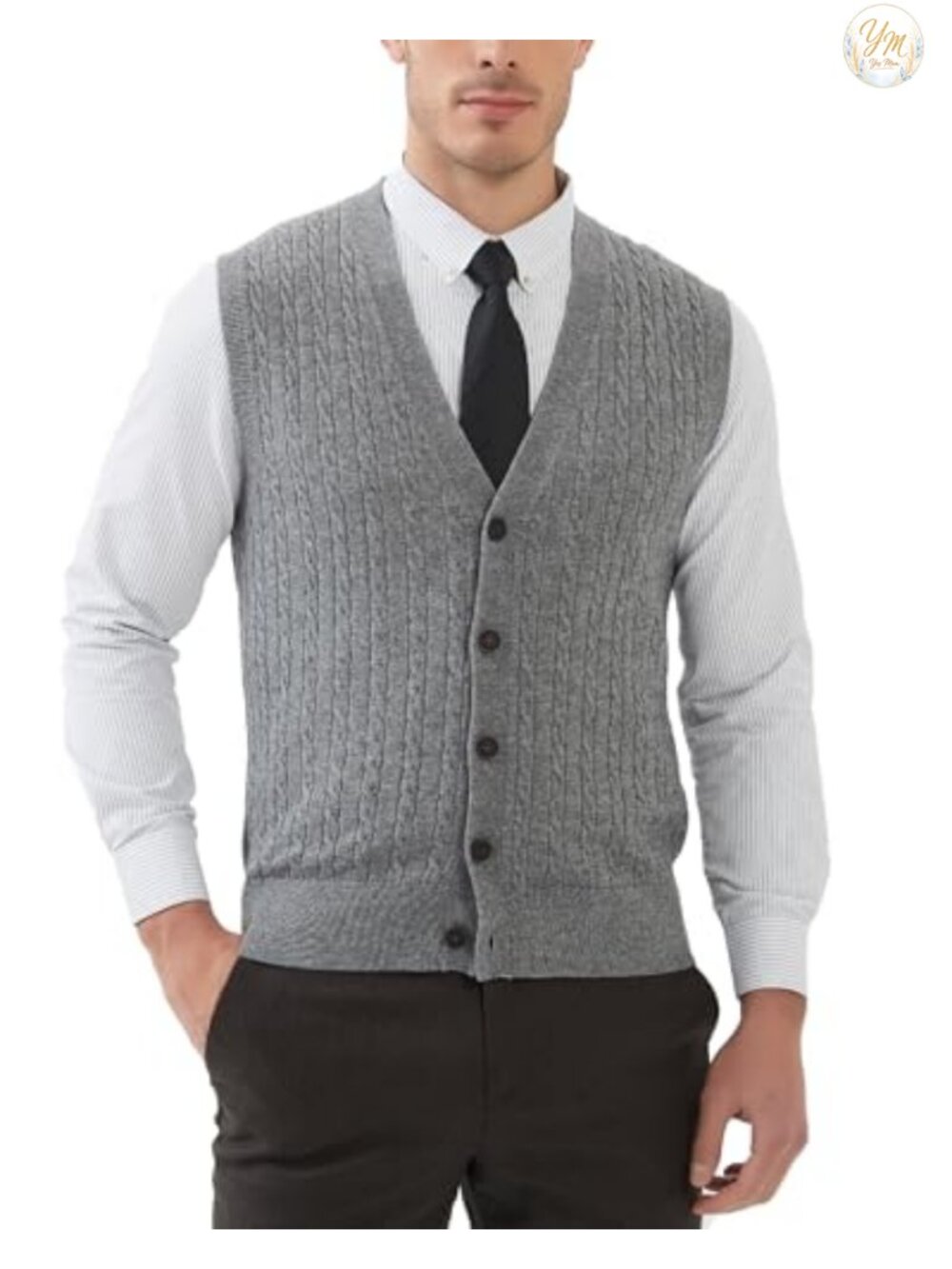 Mens Cable Knit Sweater Vest Wool Blend V Neck Button Down Sleeveless Cardigan